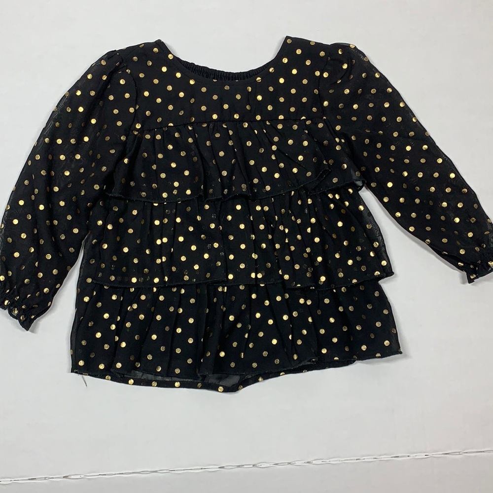 Healthtex adorable tiered gold polka dotted dress top